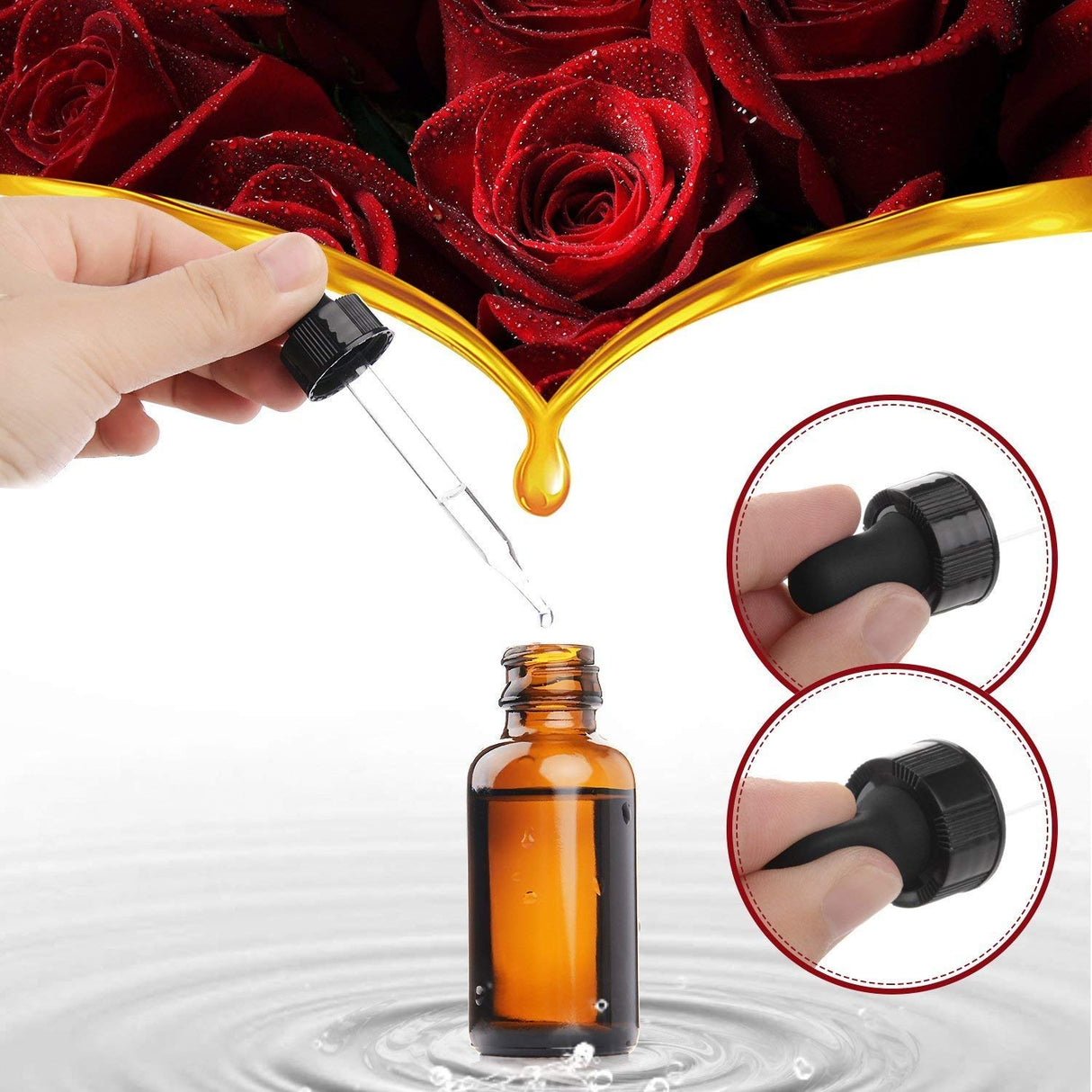 Amber Glass Bottles for Essential Oils with Glass Eye Dropper 30 ml (1oz) for Essential Oils, Chemistry Lab Chemicals, Colognes & Perfumes (12 Pack)