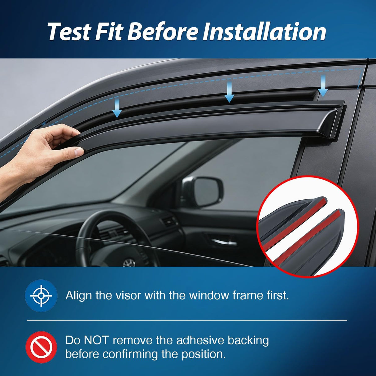 Tape on Window Visors for Dodge Ram 1500 Quad Cab 2019-2026, 4PCS | For New Body Quad Cab Only, Not for Crew Cab or Classic, Outside-Mount Rain Guards for Fresh Air Circulation, Smoke Tinted