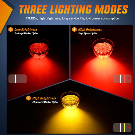 Watermelon Light 17 LED Dual Color 2PCS Stainless Steel Bezel Red to Amber Side Marker Clearance Turn Signal Lights 4 Plug IP68 Waterproof for Trailer Truck Pickup Camper RV ATV UTV Boat