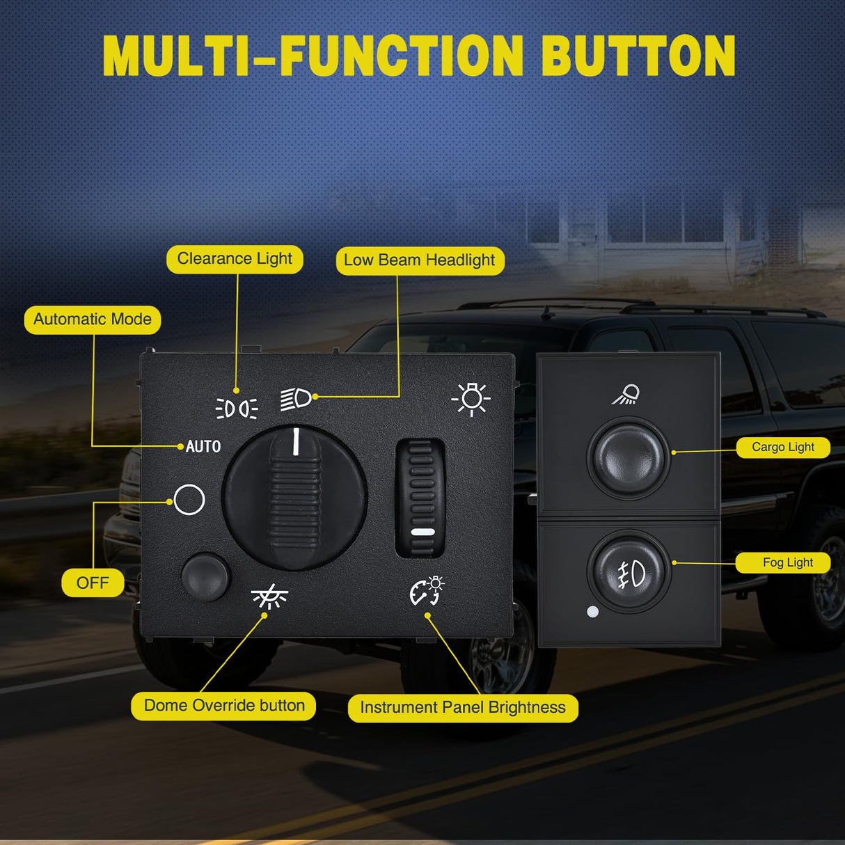 Headlight Dimmer Switch and Cargo Fog Light Switch Compatible with 2003 2004 2005 2006 2007 Chevy Avalanche Silverado Suburban Tahoe GMC Sierra Yukon Hummer H2 2003-2006 Cadillac Escalade