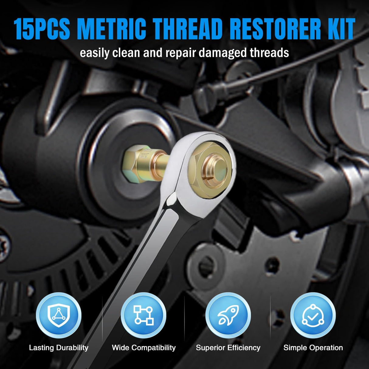 15PCS Metric Thread Chaser Set with Case Universal M6 M8 M10 M12 | 7 Taps 7 Dies 1 Threads File Thread Repair Kit Master Automotive Tool for Mechanics Auto Shops Home Garage Mobile Repair