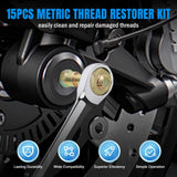 15PCS Metric Thread Chaser Set with Case Universal M6 M8 M10 M12 | 7 Taps 7 Dies 1 Threads File Thread Repair Kit Master Automotive Tool for Mechanics Auto Shops Home Garage Mobile Repair