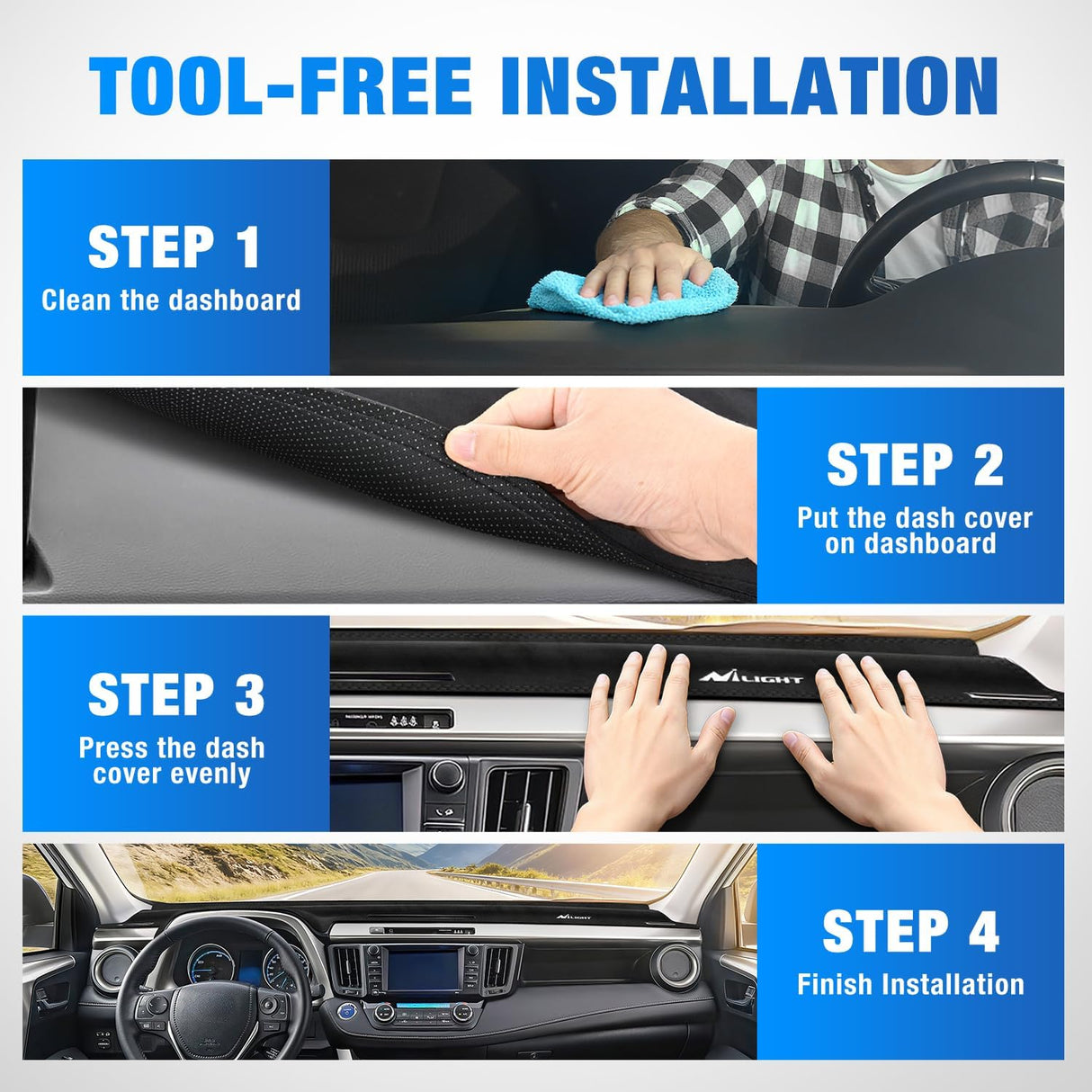 Dash Cover for Toyota Rav4 2014-2018, Custom Fit Suede Mat | Non-Slip Backing, Reduce Sun Glare and Protect the Dashboard from UV Exposure