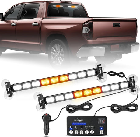 162 LED Traffic Advisor Strobe Light Bar 2-in-1 Amber White Emergency Warning Hazard Lights with Controller 4 Switchable Color 36 Flash Pattern for Trucks Cars Tow Plow Construction Vehicles