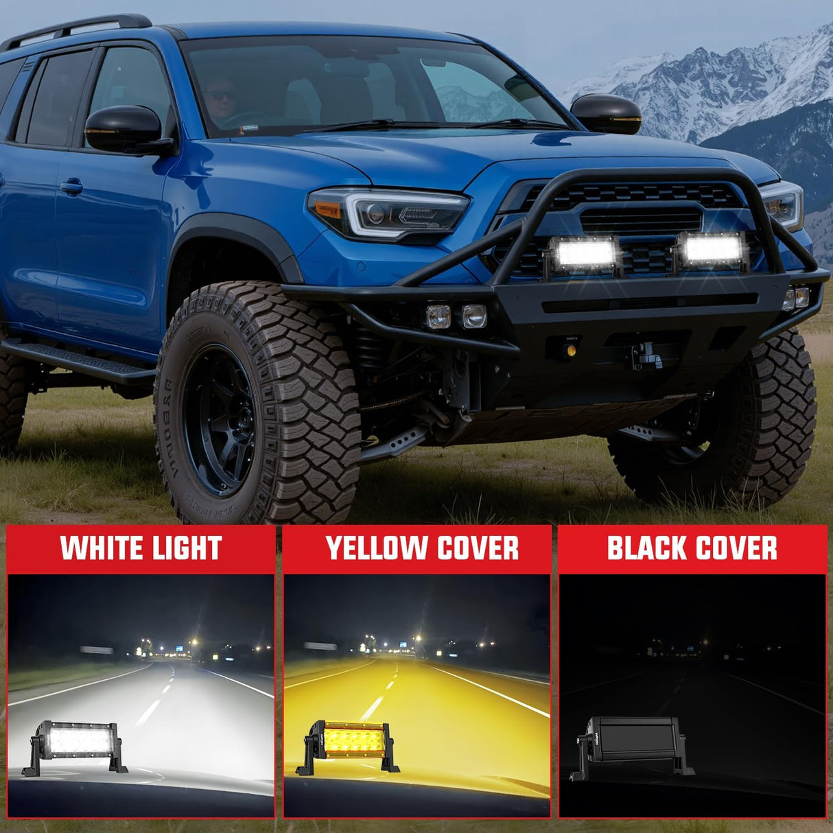 7.5 Inch 36 W LED Light Bar with Yellow Black Covers | Spot Lighting for Work Backup Off Road Driving Fog Lamp on Motorcycle Van Camper Pickup Golf Cart ATV UTV SUV Truck Boat 4x4
