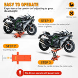 Motorcycle Lift 1100 LBS ATV Scissor Jacks with Saddle Safety Pin Crank Handle 3.7 Inch-15.7 Inch Hoist Stand Heavy Duty Steel Lifter Jack for Motorcycles Dirt Bike Garage Storage Repair Tool, Orange