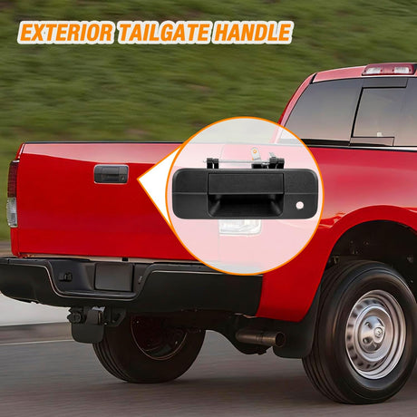 Tailgate Handle Compatible with 2007 08 09 10 11 12 2013 Toyota Tundra Outside Liftgate Latch Tail Gate Car Door Handles with Key Lock Hole Assembly Replaces OEM# 81213, TO1915113, 69090-0C040
