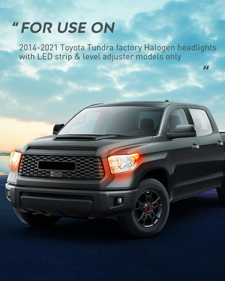 Headlight Assembly Compatible with 2014 2015 2016 2017 2018 2019 2020 2021 Toyota Tundra Chrome Housing Amber Reflector Clear Lens Bumper Headlamps Replacement Driver and Passenger Side