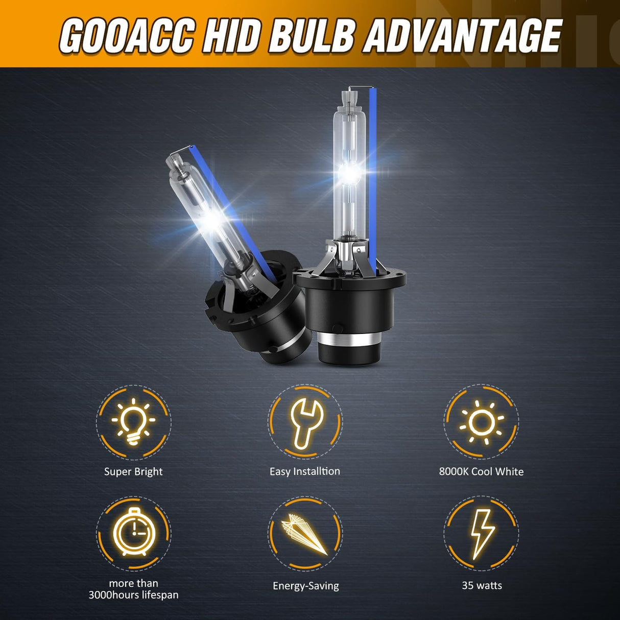 D4S HID Headlight Bulbs, 8000K Cool White D4S Bulb 35W High Low Beam Xenon Headlights Replacement, 2-Pack(NOT fit Halogen Headlight Assembly)