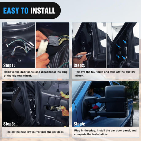 Towing Mirrors Turn Signal Puddle Lights Power Heated Adjustable Glass Manual Telescoping Folding Compatible With 2008-2016 Ford F250 F350 F450 F550 Super Duty