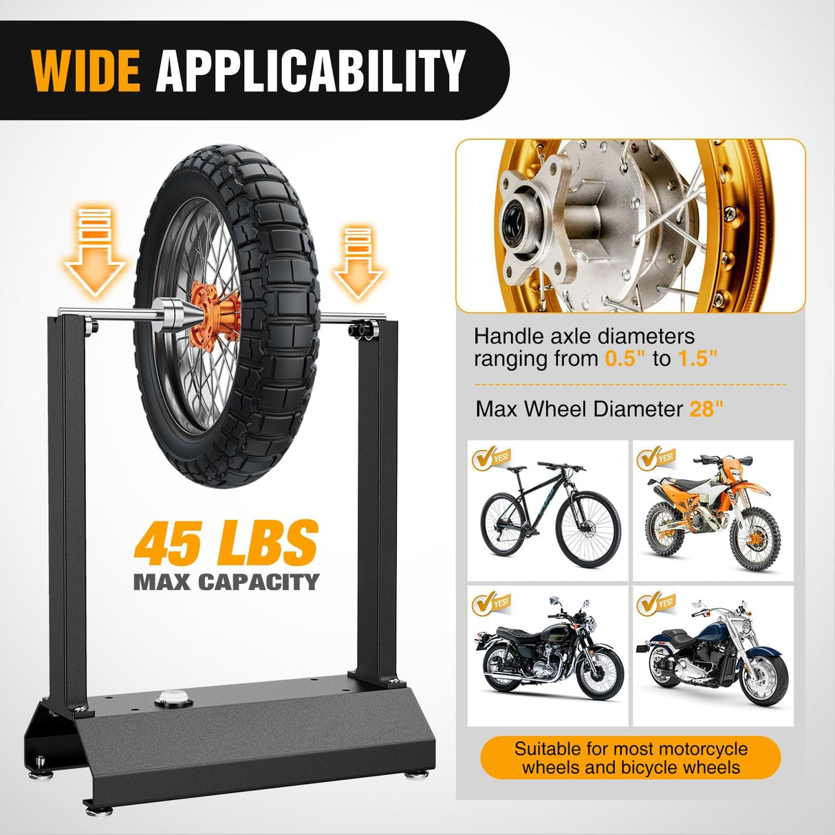Motorcycle Bike Wheel Balancer Tire Balancer Stand | Features static & dynamic alignment heavy duty build adjustable centering cones fits most motorcycles dirt & sport bikes