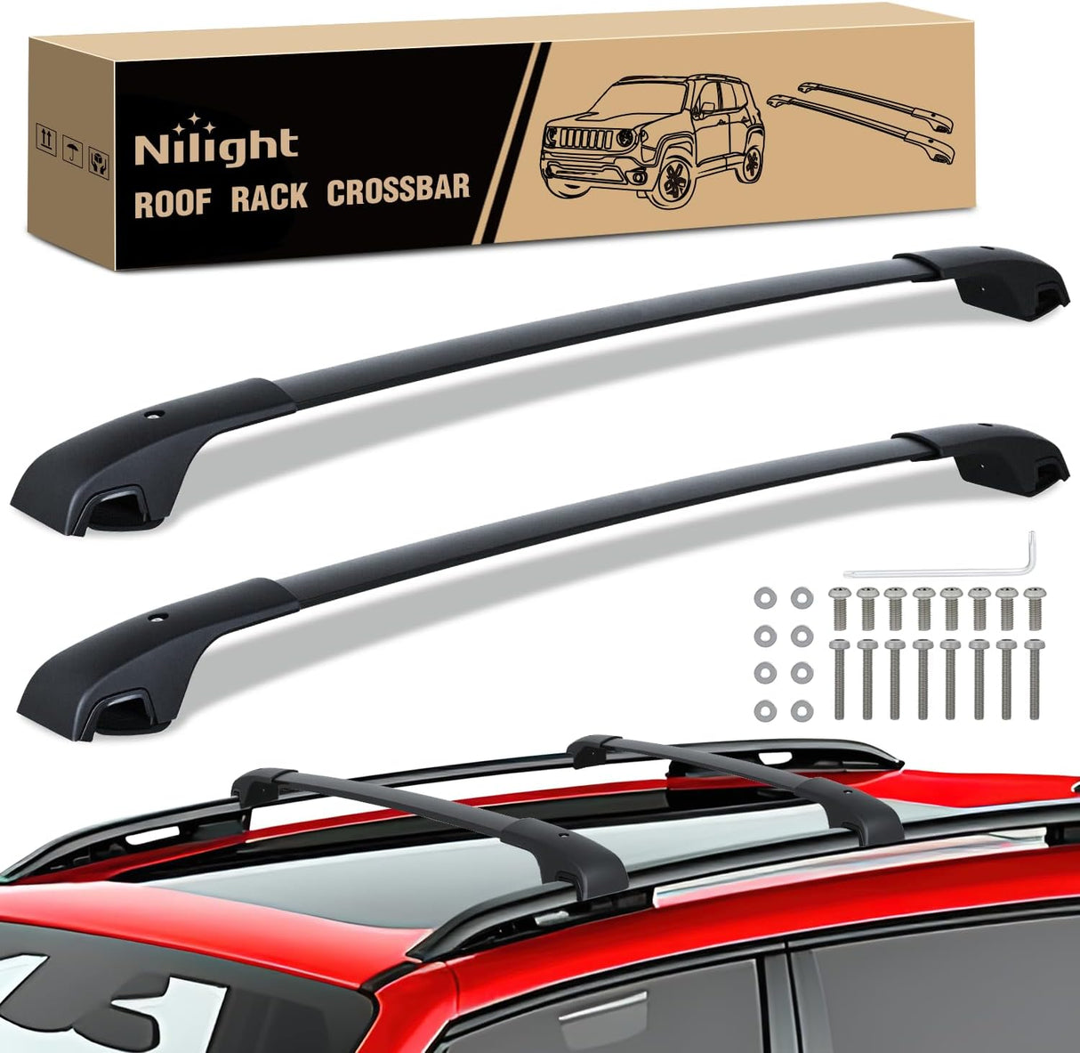 Roof Rack Cross Bars Fit for Jeep Renegade 2015 16 17 18 19 20 2021 with Factory Side Rails,Adjustable Aluminum Less Wind Noise Car Crossbars for Cargo Carrier Luggage Box Kayak Tent Snowboard