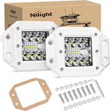 LED Light Pods 2PCS 42W Flush Mount Spot Flood Combo Backup Reverse Driving Bumper Lights Ponton Boat Deck Dock Lighting for Offroad Pickup Trucks SUV Van Tractors T-top Stern Saltwater Boats