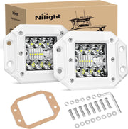 LED Light Pods 2PCS 42W Flush Mount Spot Flood Combo Backup Reverse Driving Bumper Lights Ponton Boat Deck Dock Lighting for Offroad Pickup Trucks SUV Van Tractors T-top Stern Saltwater Boats