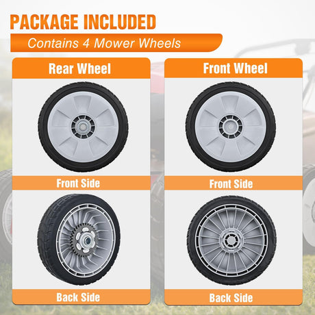 Lawn Mower Wheels Replacement 8 Inch, 2 Rear 42710-VE2-M02ZE and 2 Front 44710-VL0-L02ZA, Honda Lawnmower Wheels fits HRB215 HRB216 HRB217 and More for Self-Propelled Walk-Behind, 4-Pack