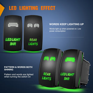 2Pcs 5Pin Laser On/Off Led Light Bar Rear Lights Rocker Switch Green Nilight