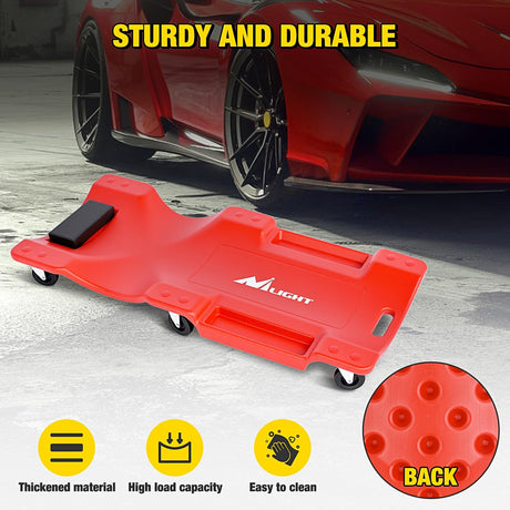 40 Inch Mechanic Plastic Creeper - 40 Inches Heavy Duty Shop Creeper with Padded Headrest and 6 Casters, 350 lbs Capacity, Red