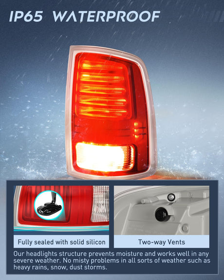 Taillight Assembly Compatible with 2013 2014 2015 2016 2017 2018 Dodge Ram 1500 2014-2018 Ram 2500 3500 LED Style Driver Side and Passenger Side Rear Tail Light with Bulbs
