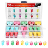 30pcs Jcase Car Fuse Assortment Kit Low Tall STD Profile Box Shaped Fuses Replacement 20A 30A 40A 50A 60A for Cars Trucks SUVs RVs