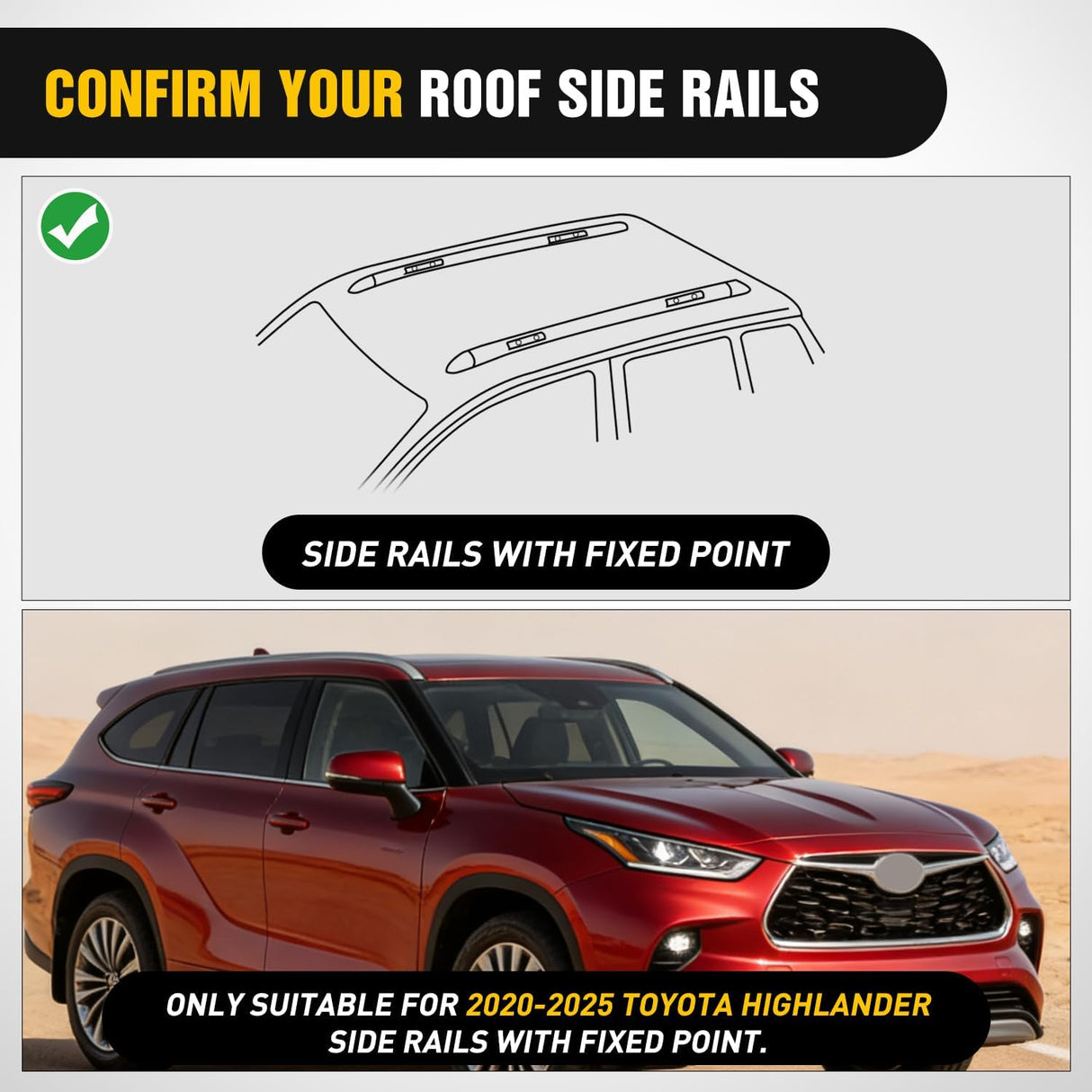Roof Rack Cross Bars Compatible with Toyota Highlander 2020 21 22 23 24 2025 with Side Rails, Adjustable Aluminum Less Wind Noise Car Crossbars for Cargo Carrier Luggage Kayak Tent SnowboardX