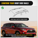 Roof Rack Cross Bars Compatible with Toyota Highlander 2020 21 22 23 24 2025 with Side Rails, Adjustable Aluminum Less Wind Noise Car Crossbars for Cargo Carrier Luggage Kayak Tent SnowboardX