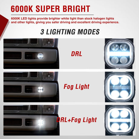 LED Fog Light Assembly Compatible with 2005 2006 2007 F250 F350 F450 F550 Super Duty 2005 Ford Excursion with Daytime Running Lights Driving Lamp Pair Plug and Play Driver and Passenger Side