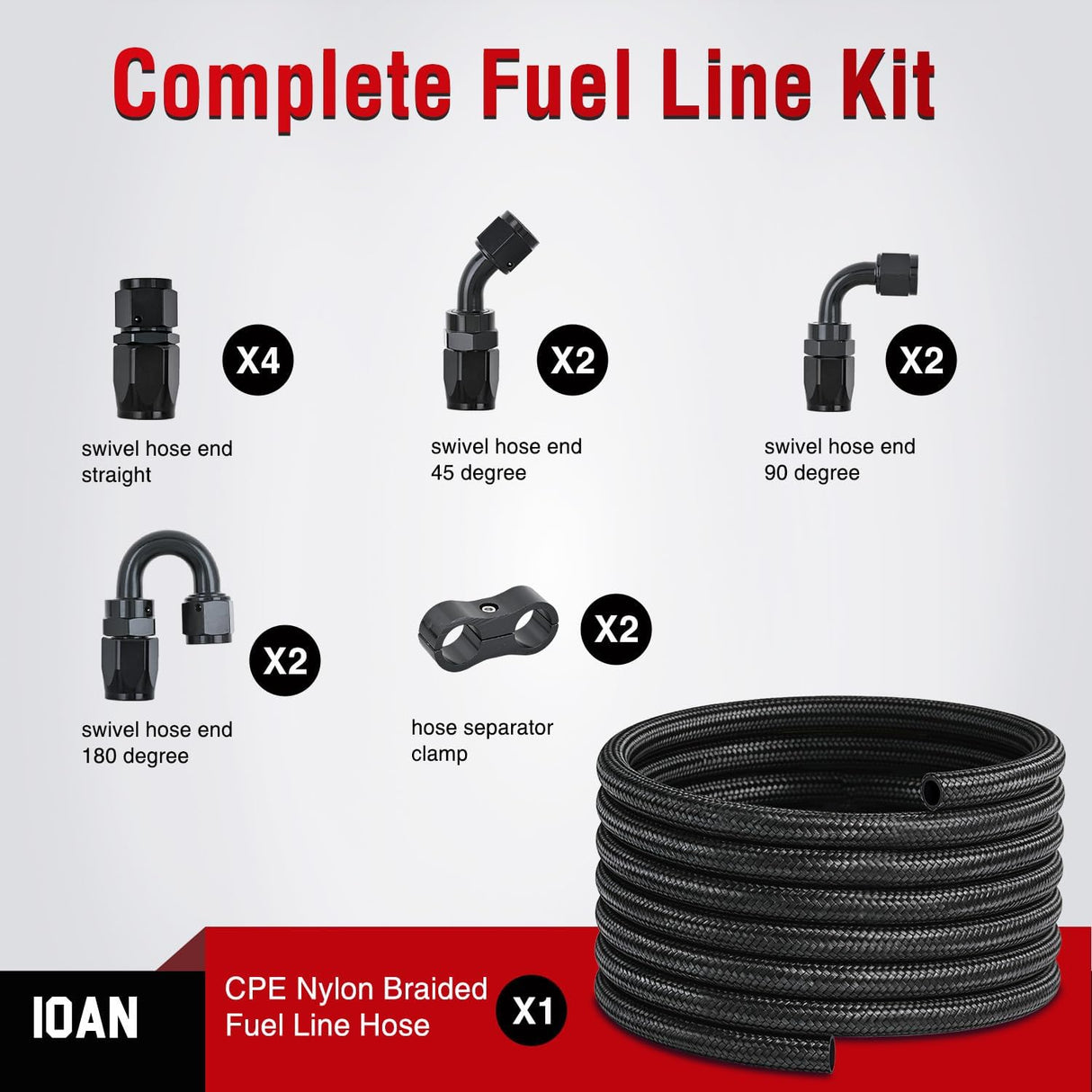 10AN 20FT CPE Fuel Hose Kit with 12PCS AN10 Fitting&Hose Separator | CPE Nylon Stainless Steel Braided Oil Gas Diesel Fuel Hose End Fitting Kit for Transmission Oil Cooler Vacuum Lines
