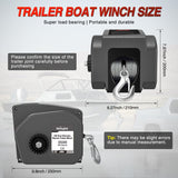 Boat Trailer Winch 3500 lbs Portable Electric Boat Winches 12 V DC Marine Winch with Steel Cable Remote Control & Hand Crank Power-in Freewheel Operat Waterproof Winch for Boat Trailer, Gray