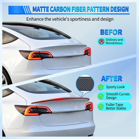 Spoiler Fit for Tesla Model 3 2017-2023 Spoilers for Cars Rear Spoiler Wing Sporty Appearance Rear Trunk Lip Exterior Accessories No-Drill Installation ABS Carbon Fiber Pattern, Matte Black