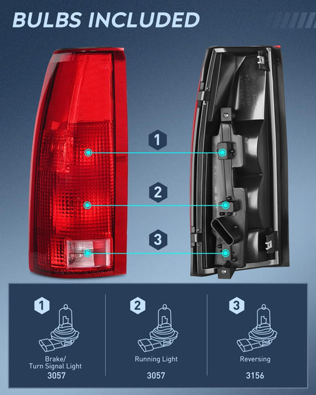 Headlight and Taillight Assembly Combo Compatible with 1994 1995 1996 1997 1998 Chevy Silverado Tahoe Suburban C10 C/K 1500 2500 3500 Tail Light Chrome Housing Amber Reflector Bumper Lamp