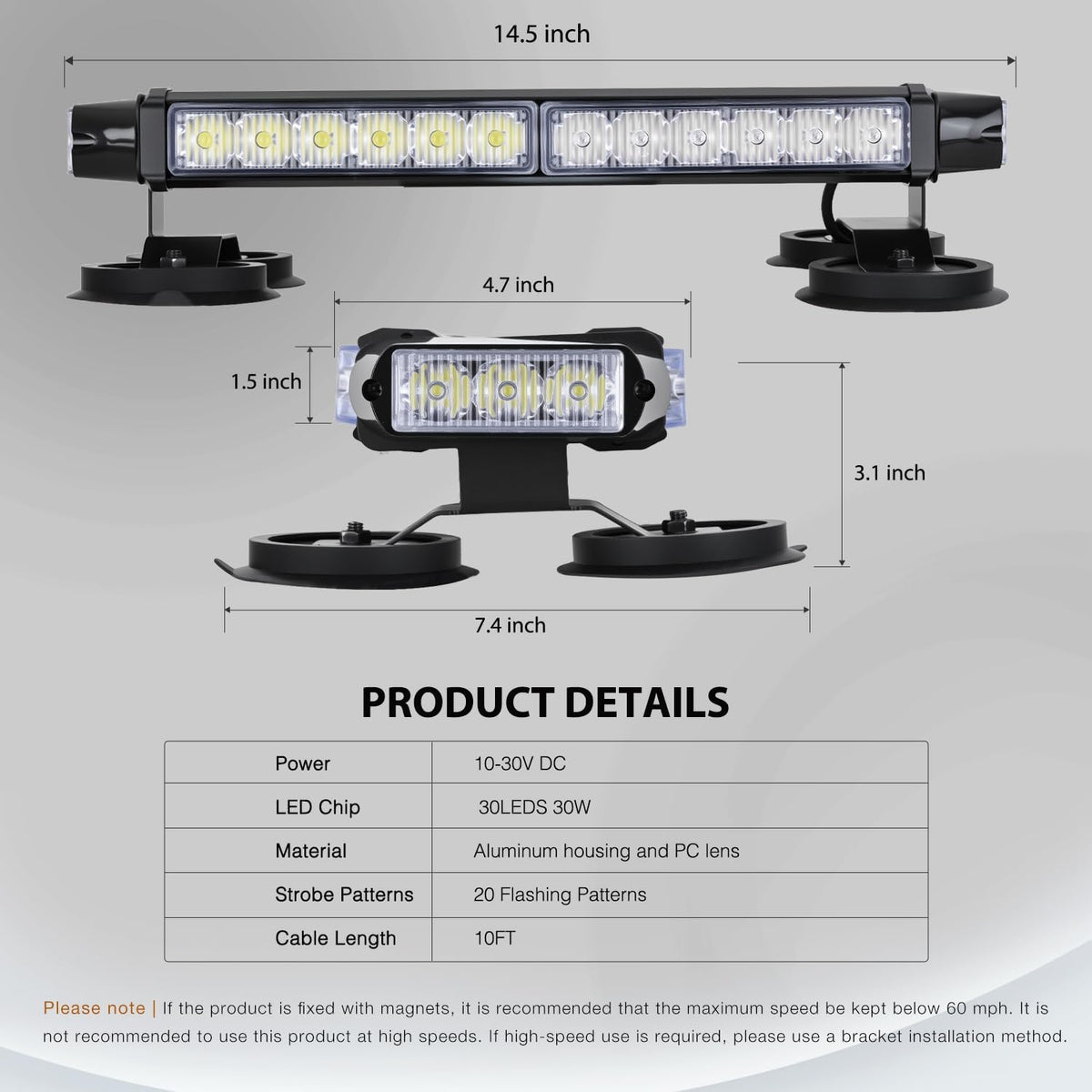 14.5 Inch 30LED Strobe Light Bar Double Side Rooftop Green White