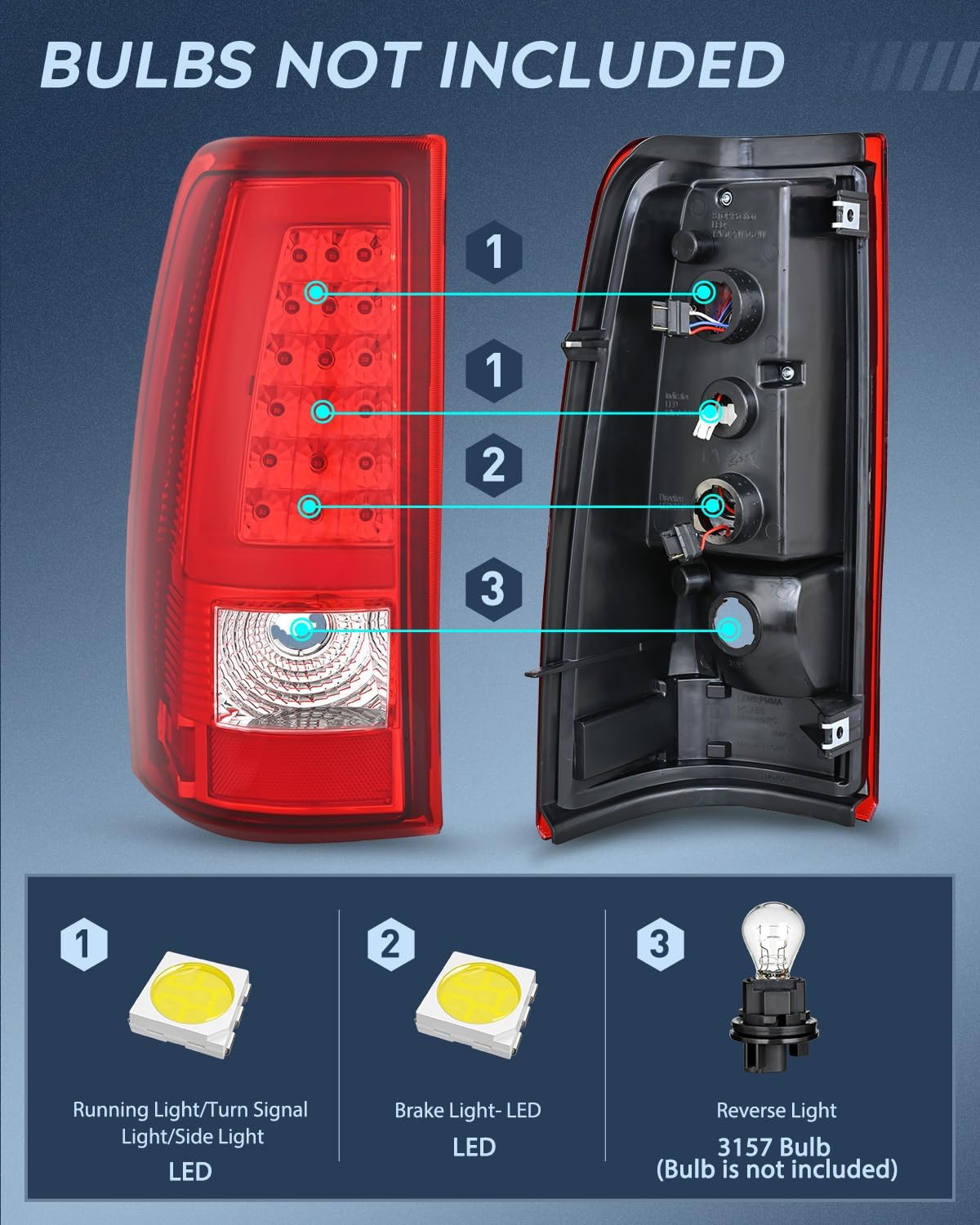 Taillight Assembly Compatible with 2003 2004 2005 2006 Chevy Silverado 1500 1500HD 2500 2500HD 3500 2007 Chevrolet Classic Incandescent Type Upgrade LED Tube Tail Lights Rear Brake Lamps
