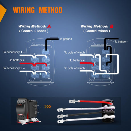 Waterproof Rocker Switch Toggle ON Off ON Switches DPDT 7Pin 12V 24V Jumper Wires Winch Pump Switch for Cars Trucks Caravans Boats RV SUV ATV UTV