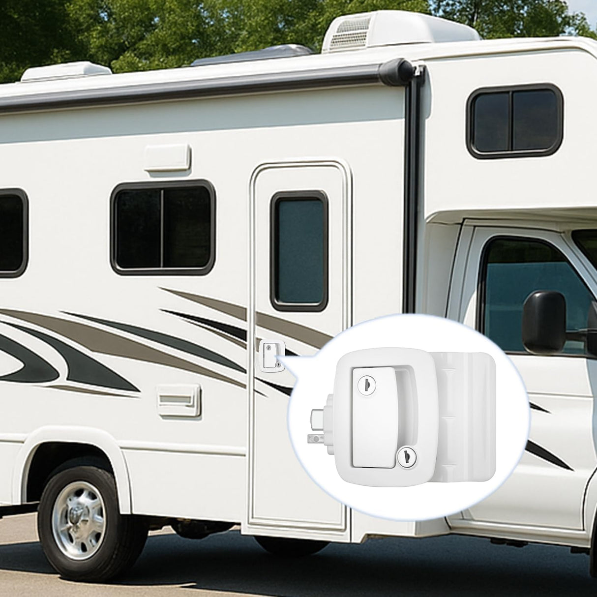RV Door Lock Replacement with Paddle Deadbolt 100% Zinc Alloy Entry Locks Handle Latch 4 Keys Heavy Duty Enclosed Camping Locking Kit Fits RVs Campers Travel Trailers Horse Cargo Haulers