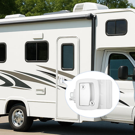 RV Door Lock Replacement with Paddle Deadbolt 100% Zinc Alloy Entry Locks Handle Latch 4 Keys Heavy Duty Enclosed Camping Locking Kit Fits RVs Campers Travel Trailers Horse Cargo Haulers