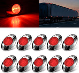 3 Inch Oval LED Trailer Marker Light, Chrome Bezel Red Lens | 10 Pack IP67 Waterproof 12V Surface Mount Marker & Clearance Light, Fits Semi Trucks Trailers RVs Pickup Trucks Vans