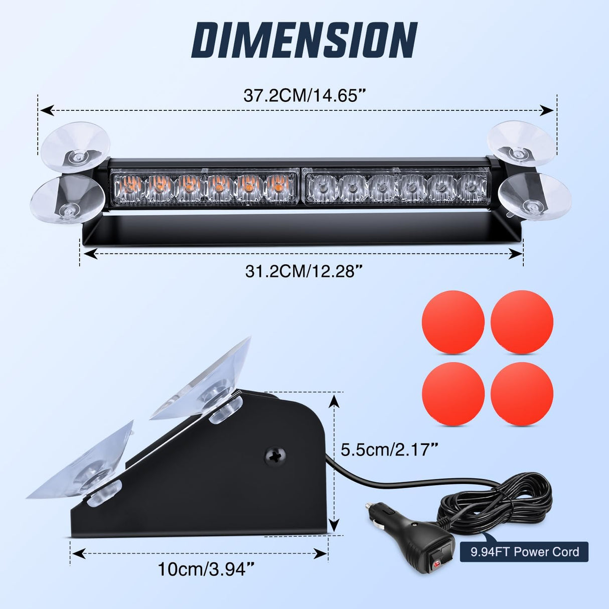 12LED Traffic Advisor Strobe Light Bar Amber Blue Emergency Warning Hazard Safety Dash Front/Rear Windshield Flashing Lights for Cars Trucks Police Firefighter Plow Construction Vehicles