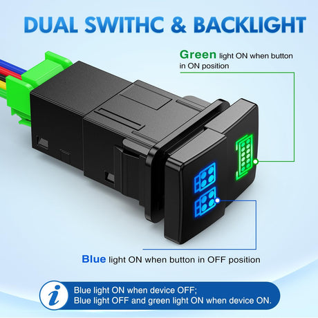 LED Light BAR & LED Work Lights Dual Push Button Switch 12V ON Off Switches with Connector Wire Kit 1.28 Inch x 0.87 Inch Replacement for Toyota Sequoia Highlander Tacoma Tundra 4Runner RAVR Yaris