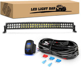 LED Light Bar 32Inch 180W Curved Off Road Lights for Trucks Flood Spot Combo Beam Driving Lamp Work Lights with Heavy Duty 12V 5Pin Rocker Switch Wiring Harness Kit