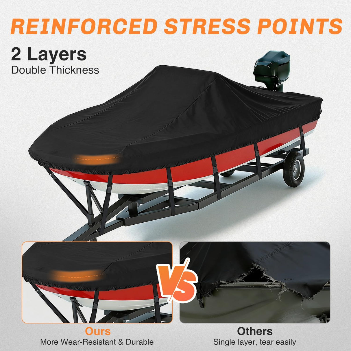 800D Heavy Duty Boat Cover 23ft-24ft | Fits boats with beam width up to 102in (Narrow Jon Boats & Fishing Boats), Marine Grade All-Weather proof Trailerable Cover