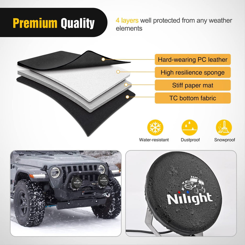 light cover Nilight 9inch Round Offroad Driving Pod Light Cover, 9.25 Inch Diameter Black Leather Protective Cover for Auxiliary Ditch Fog Bumper Headlight on Jeep Truck SUV ATV UTV Tractor, 2 Years Warranty