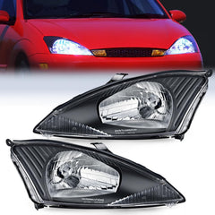 2000-2004 Ford Focus Headlight Assembly Black Housing Clear Reflector Upgraded Clear Lens