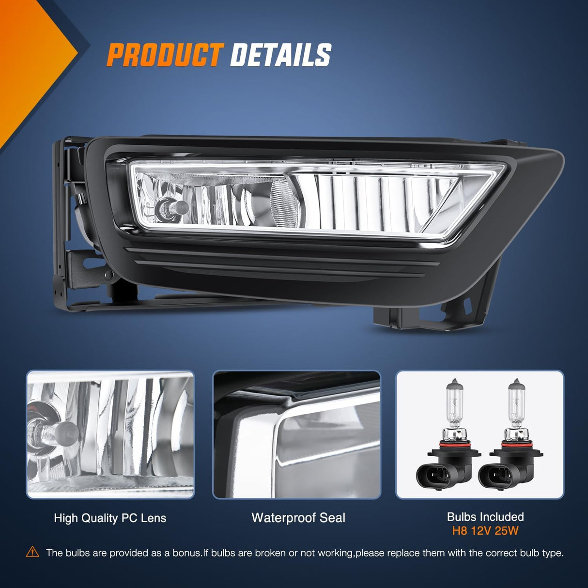 Fog Lights Assembly Compatible with 2013 2014 2015 Honda Accord (4-door Sedan) w/H8 12V 25W Bulbs Clear Lens Driver and Passenger Side