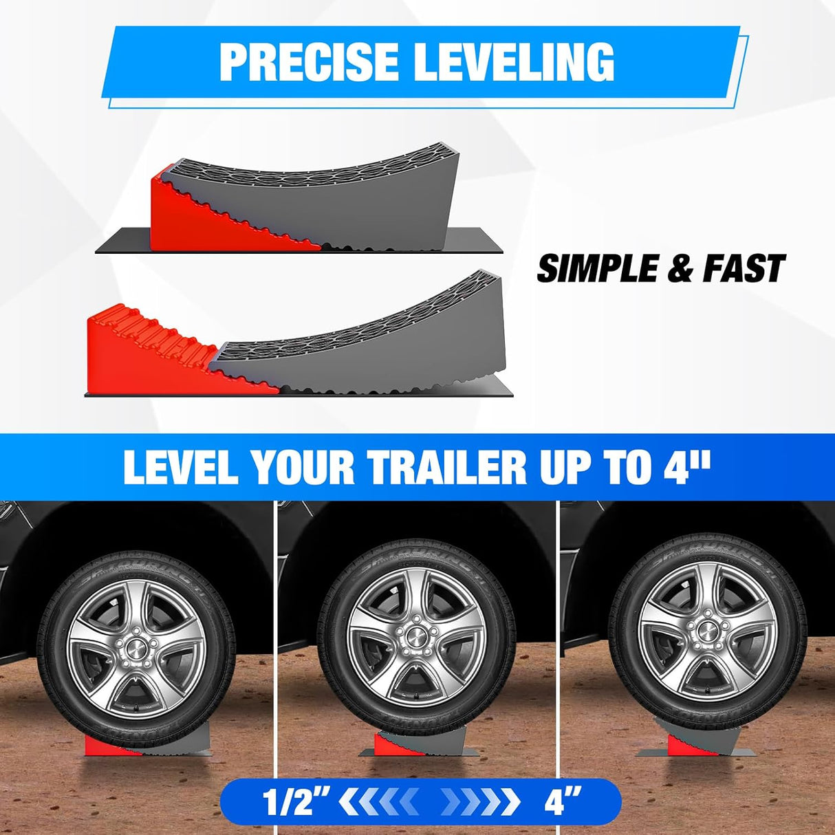 RV Leveler - 2 Pack Camper Leveling Blocks Ramp Support Dual Axles, Up to 35,000lbs, Fast RV Accessories Leveling System for Travel Trailer, Motorhome - Red