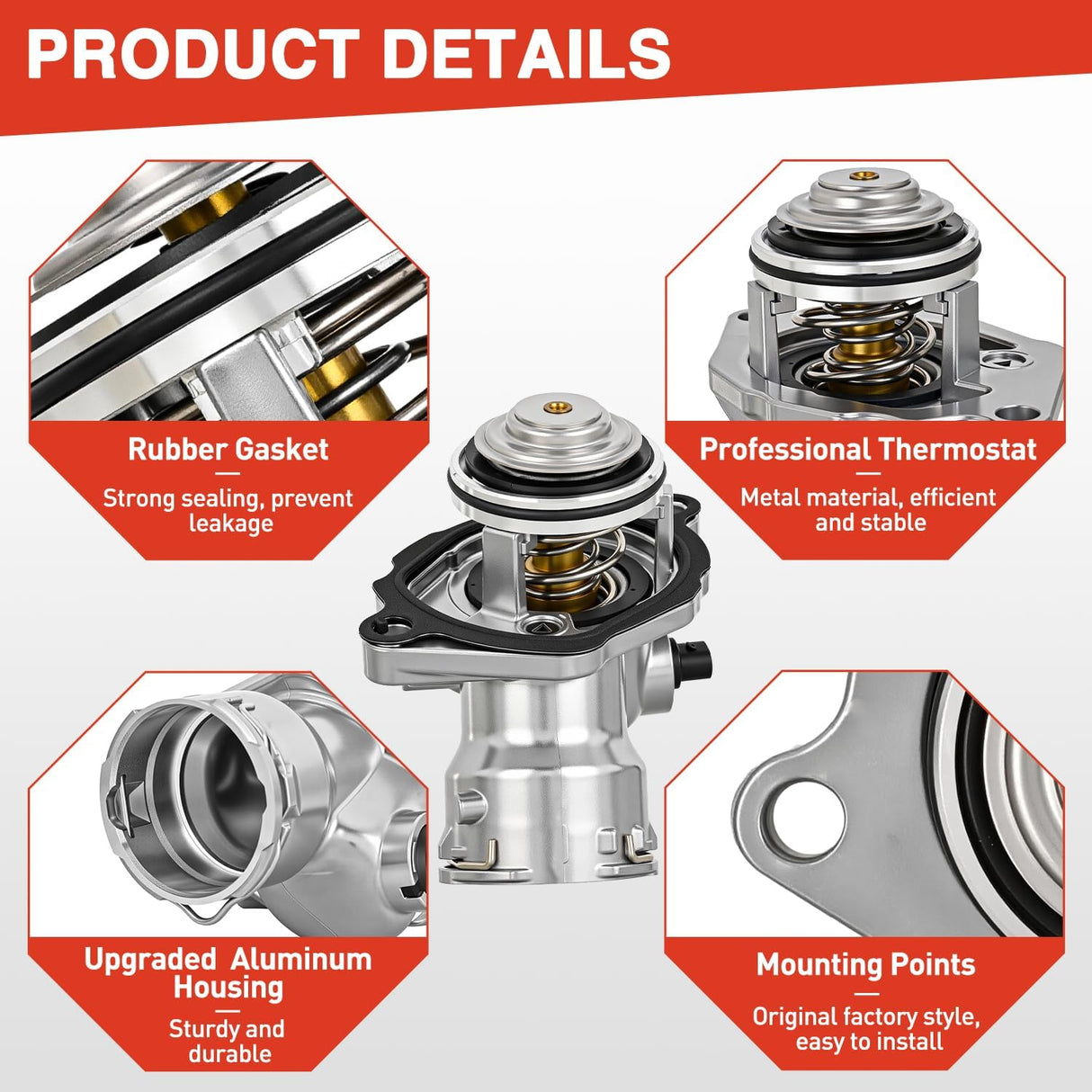 Aluminium Thermostat Housing Assembly Fit for Mercedes-Benz C230 C250 C300 C350 E300 ML350 R350 S400 SLK300 Engine Coolant Thermostat Housing for Car 2722000015 2722000115 2722000415 TM45100D