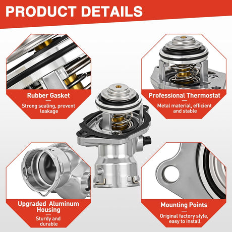 Aluminium Thermostat Housing Assembly Fit for Mercedes-Benz C230 C250 C300 C350 E300 ML350 R350 S400 SLK300 Engine Coolant Thermostat Housing for Car 2722000015 2722000115 2722000415 TM45100D