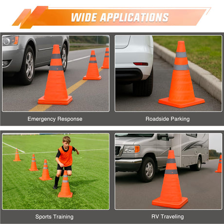 18 Inch Collapsible Traffic Safety Cone - Bright Orange Parking Cones with Reflective Collars for Roadside Emergency, Parking, Driving Practice