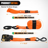 Ratchet Tie Down Straps With Soft Loop Orange Nilight