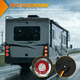 Trailer Tail Lights 2PCS 4Inch Round 16LED Red Amber Chrome | Frame Marker Clearance Stop Brake Turn Signal Running Taillights IP67 Waterproof for Trailer Truck Pickup Camper RV