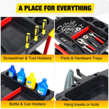 2-Tier Car Detailing Cart with Polisher Brackets - Rolling Utility Plastic Cart with Organizer & Hooks - Heavy Duty Mobile Tool Station